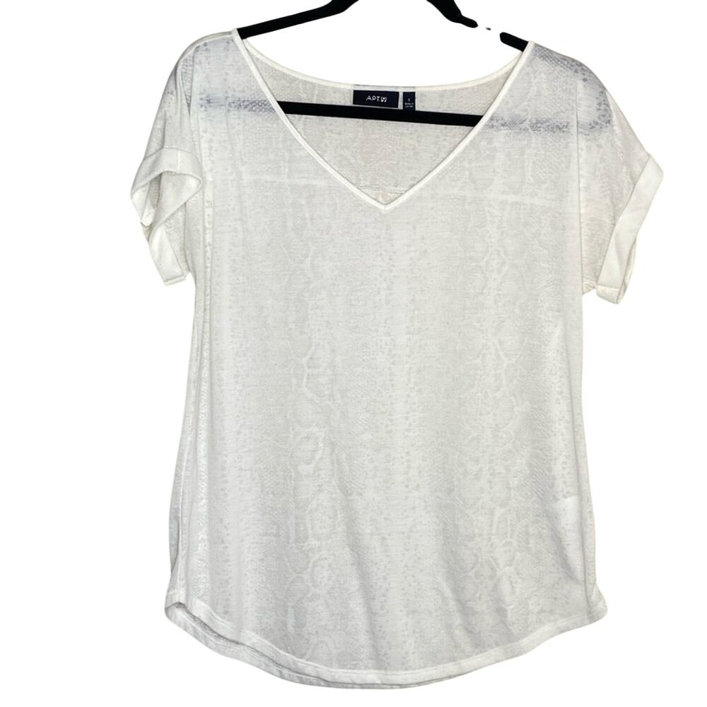 Apt. 9 White Snake Print Burnout V-neck Tee Women's Size Small